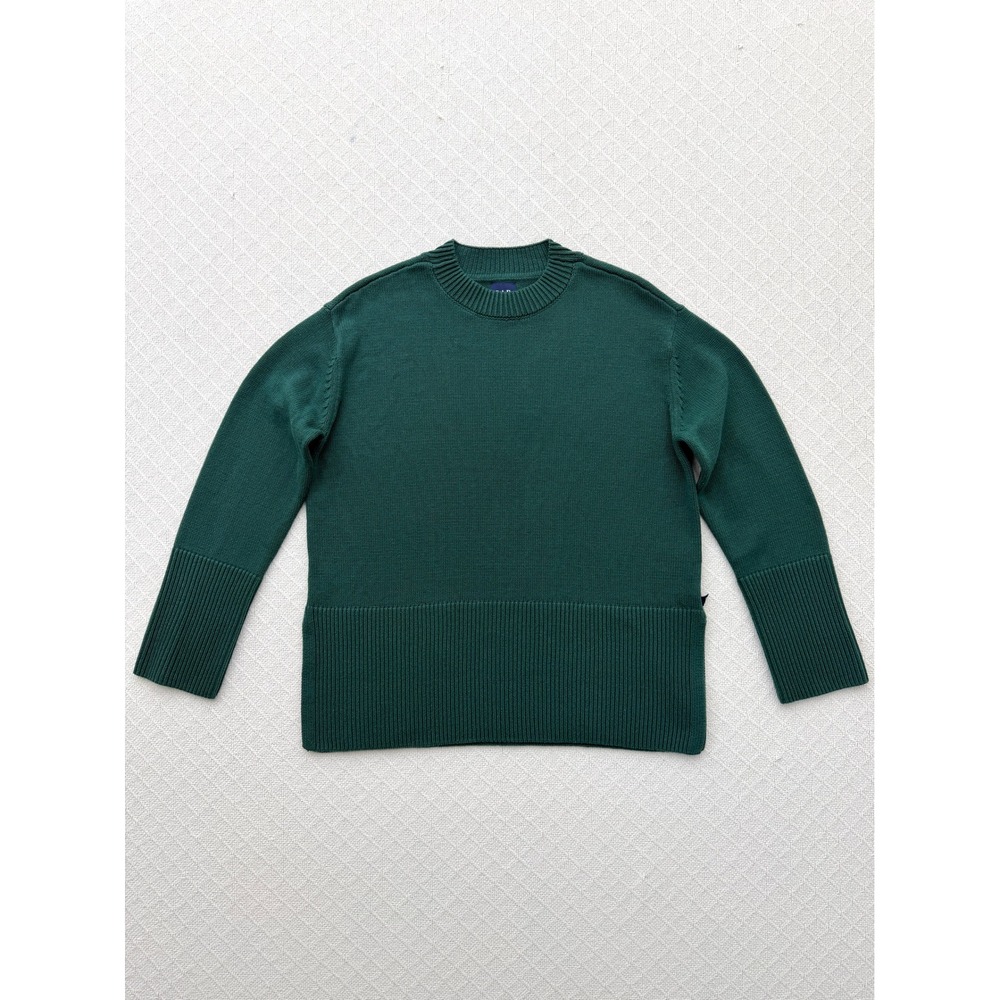 Gap 100% Cotton Crewneck Sweater Forest Green Ribbed Split Hem Womens Medium